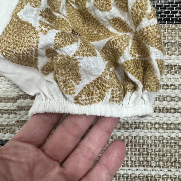 Anthropologie Women's XL White Smocked Embroidered Puff Sleeve Square Neck Top - Picture 4 of 13